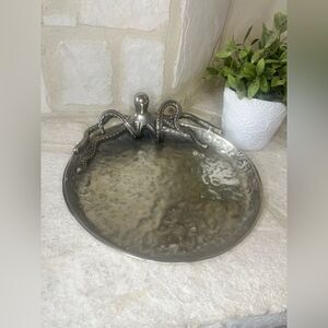 Octopus sever ware/platter silver hammered finished
